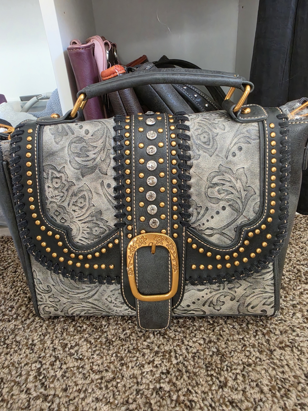 Montana West Studded Floral Embossed Purse